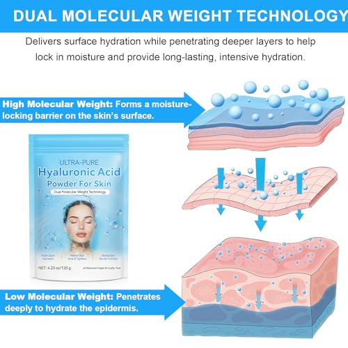 Hyaluronic Acid Powder, 100% Ultra-Pure Serum Powder for Skin, High