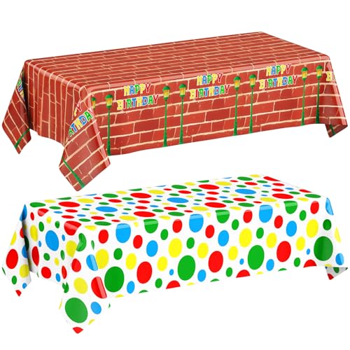Oudain Red Brick Wall Tablecloths - 2 Pack, 54x108 Inch Cartoon Party Decor