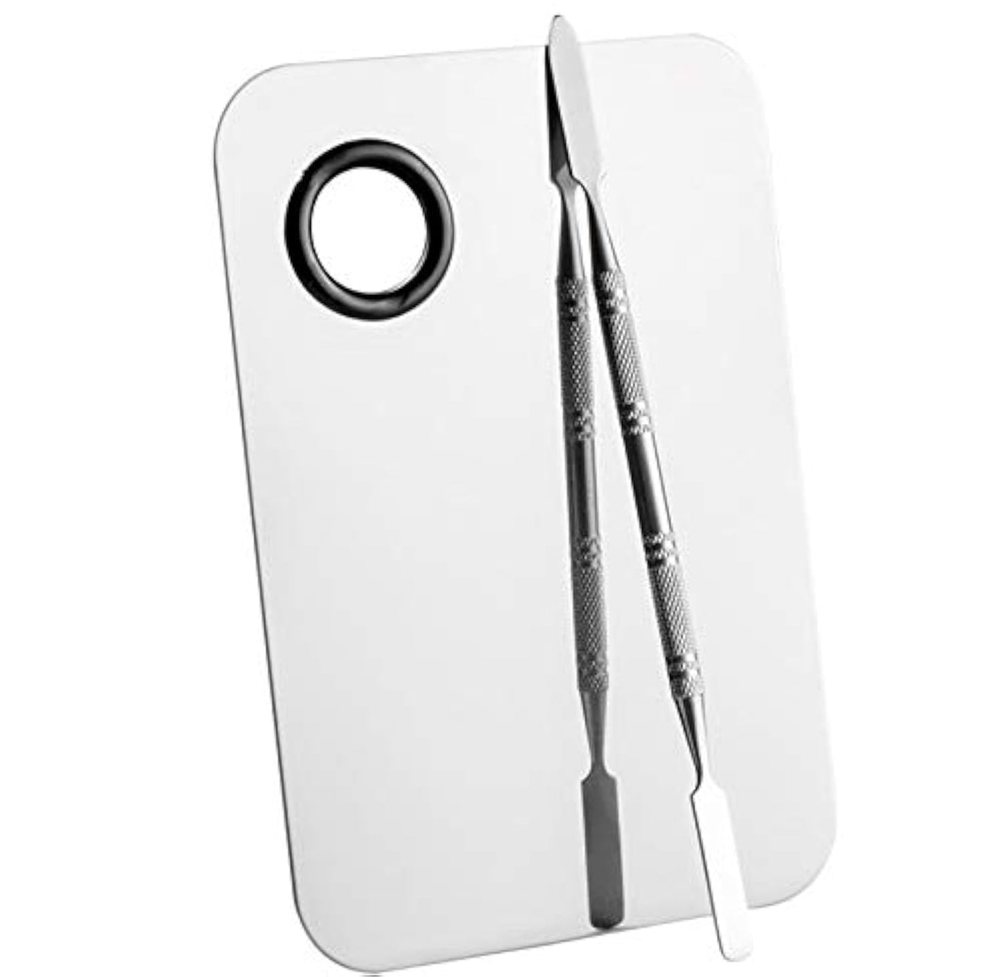 Professional Stainless Steel Makeup Palette - Cosmetic Blending Tool with Spatula for Nail Art & Eyeshadow | 6 x 4 Inch Silver