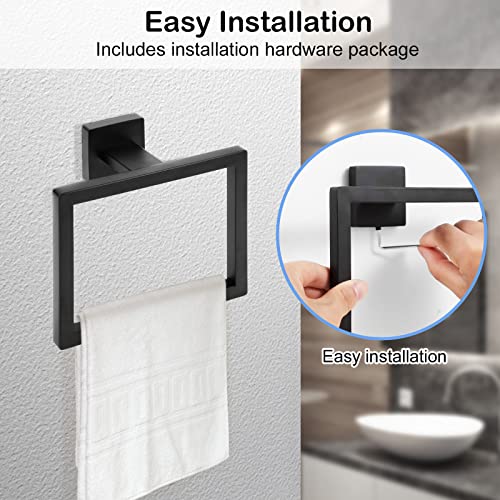 Matte Black Stainless Steel Towel Ring - Modern Wall-Mounted Holder
