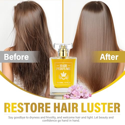 Hair Perfume, Moist Essential Oils for Dry Damaged Hair, Long-lasting Hair Refreshes Mist, Fragrance Pheromone Perfume for Women, Nourishing Dry Hair, Provides Softness and Brilliant Shine, 1.7fl oz