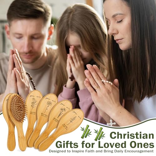 6 Pack Bamboo Hair Brushes with Bible Verses - Eco-Friendly Christian Gifts