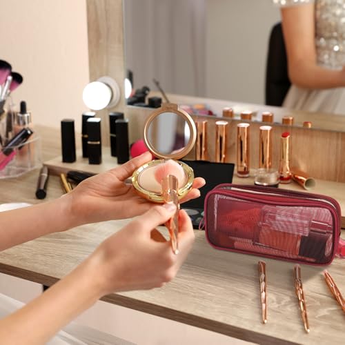 Weewooday Claret Medium Mesh Pouch - 4 Pcs Makeup Organizer