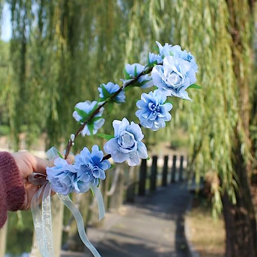 Blue Flower Crown for Girls - Bohemian Floral Wreath Headband, Wedding & Baby Shower Accessory