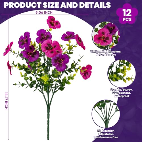 UV Resistant Artificial Pansies Flowers - 12 Bundles for Outdoor Decor