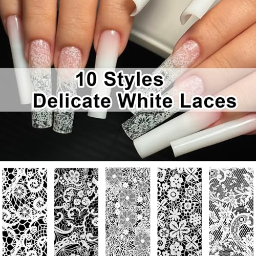 20 Rolls Lace Nail Foil Sheets - Black & White Floral Designs