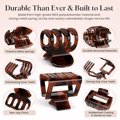 Oeusnael Medium Hair Clips for Women Girls Leopard & Tortoise Variants - Strong Hold Claw Clips for Thick & Fine Hair