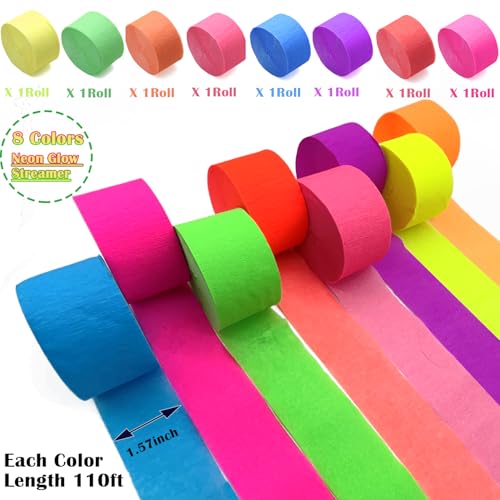 UV Reactive Neon Paper Streamers - 888 Feet for Glow Parties