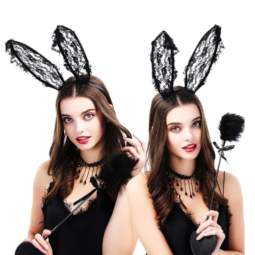 Aceorna Black Lace Cat Ear Headband Sexy Bunny Ear Hair Hoop for Cosplay