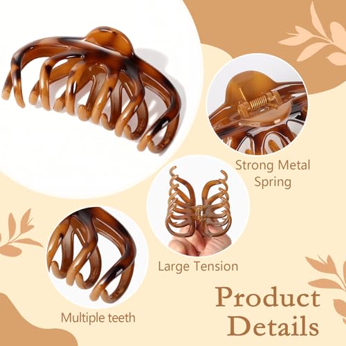 Large Tortoise Shell Claw Clips for Thick Hair - 4 Pack, Non-Slip Hair Accessories