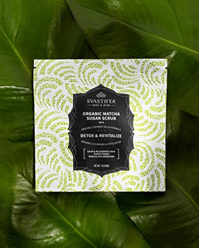 Svasthya Organic Matcha Sugar Body Scrub - Exfoliating Skin Detox, 7 oz