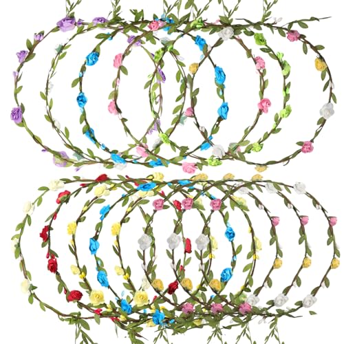 15 Pcs Colorful Flower Crown Headbands for Women & Girls