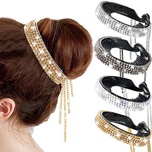 Dilunave Rhinestone Hair Clips 4 Pack - Elegant Bun & Hair Accessory