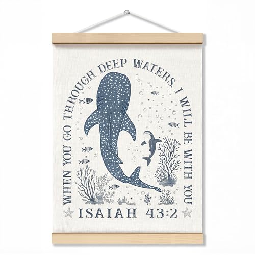 Whale Shark Christian Wall Art - Isaiah 43:2 Poster with Frame, 12x16
