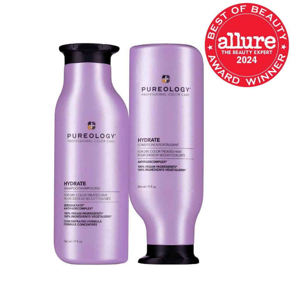 Pureology Hydrate Shampoo & Conditioner Set - Moisturizing for Medium to Thick Color-Treated Hair | Sulfate-Free, Deep Hydration