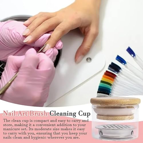 MOLILON Style 1 Nail Brush Washing Cup with Mesh Layer & Lid - Manicure Tool Cleaner
