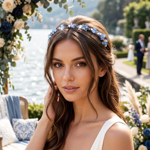 Urieo Crystal Headband with Blue Gems | Rhinestone Hair Accessory for Women