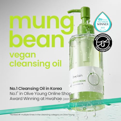 beplain Mung Bean Cleansing Oil | Gentle Makeup Remover for Sensitive Skin | Deep Pore Cleansing & Blackhead Care with Panthenol | Korean Skincare | 6.76 fl.oz
