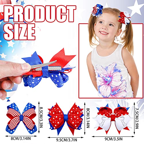 Patriotic Hair Bows 12-Pack for 4th of July Red White Blue American Flag Hair Clips