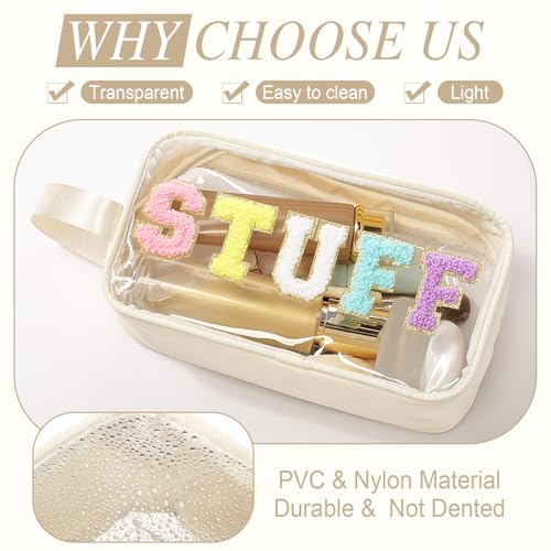 Kacctyen Beige Stuff Letter Makeup Bag with Zipper - Travel Pouch
