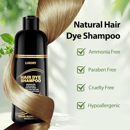 Lunory Blonde Brown Hair Dye Shampoo for Gray Coverage - 3 in 1 Formula