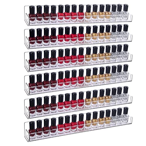 15-Inch 6Pcs Acrylic Nail Polish Wall Rack Organizer for Salon & Home Storage