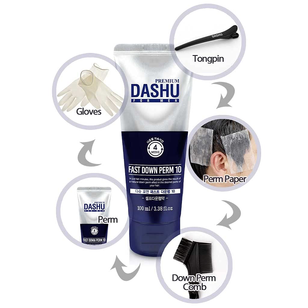 DASHU Down Perm for Men 3.38oz - Korean Fast Down Perm Kit, Hair Relaxer & Straightener, Side Hair Flattener, 10-Minute DIY At Home Perm, Semi-Permanent (3-4 Weeks)