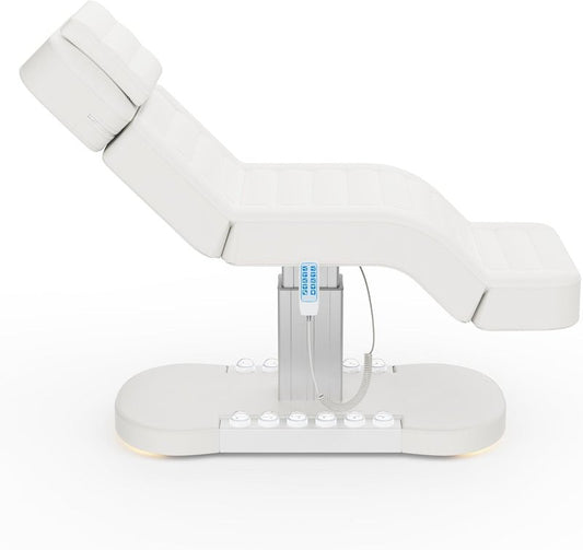 Electric Spa Table with LED Light - 3 Motor Height Adjustment, Adjustable Backrest & Leg Support | White