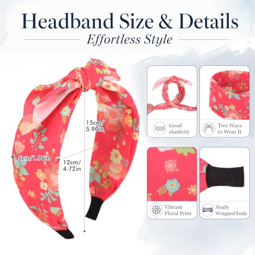 Jaqakid 6PCS Women's Floral Bow Headbands with Detachable Knots - Multiple Colors