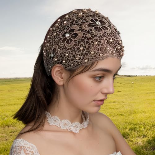 5 Pcs Boho-Chic Lace Headbands for Women – Crystal & Pearl Accents