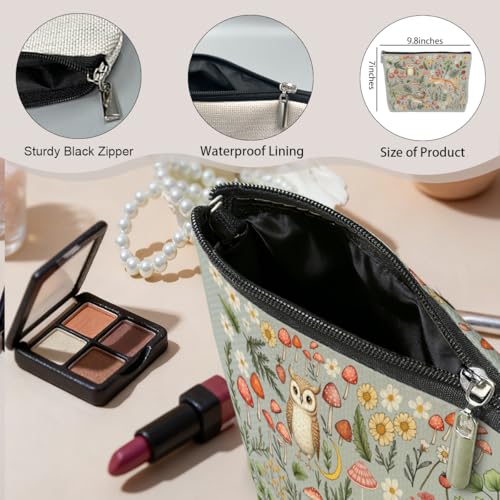 Forest Friends Makeup Bag - Aesthetic Cotton Cosmetic Pouch