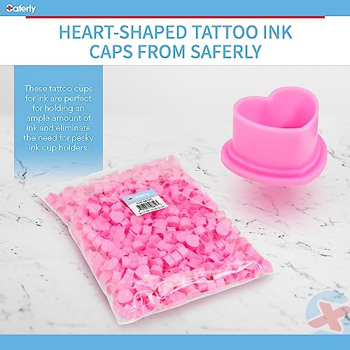 Saferly Heart-Shaped Tattoo Ink Caps - Large Pink Disposable Cups