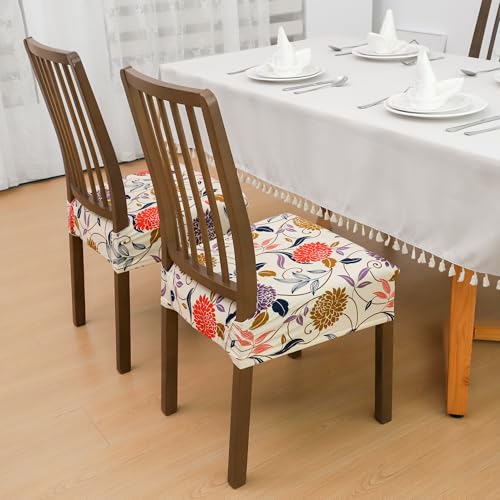 Waterproof Floral Dining Chair Seat Covers - Set of 4, Non-Slip & Washable