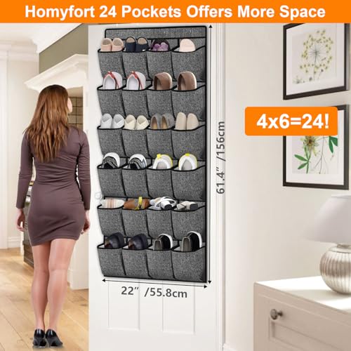 Over the Door Shoe Organizer with 24 Large Pockets - Black