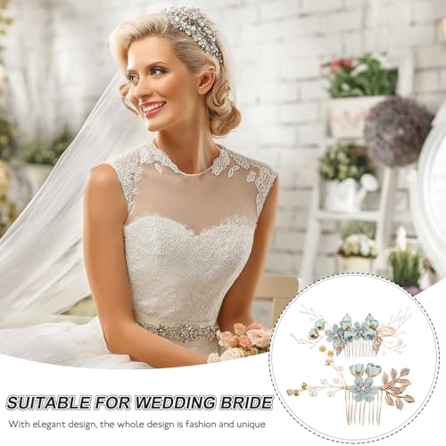 4-Piece Sage Green Bridal Hair Comb and Pin Set with Pearl Floral Accents