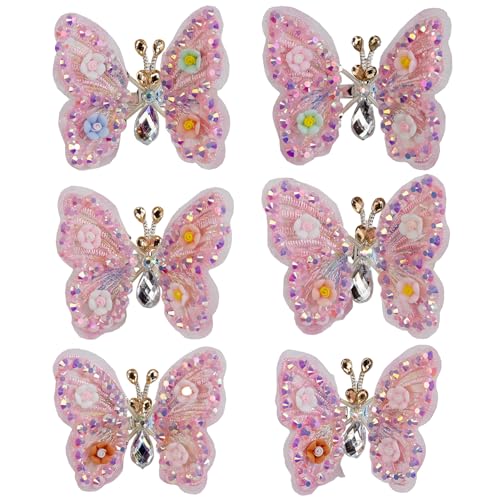 Cartanfill 6-Pack Embroidered Butterfly Hair Clips Set for Girls - Multi-Color, Stylish Hair Accessories (Variation C)