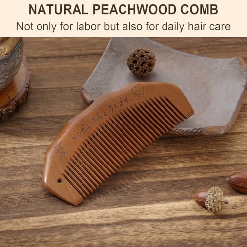 Medium Wooden Labor Comb with Adjustable Wrist Strap - Pain Relief & Hair Care (2 Pack)