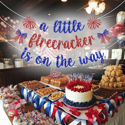 A Little Firecracker Is On The Way Banner - 4th of July Baby Shower Decoration