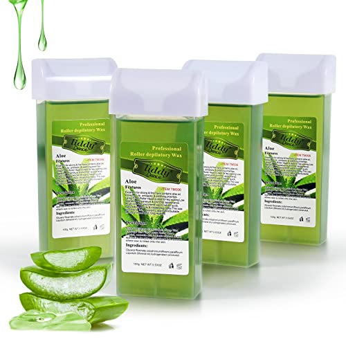 Aloe Vera Hair Removal Wax Refill - Soft Wax Roller Cartridge 4 Pack