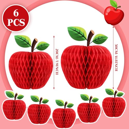 6 Pcs Honeycomb Apple Decorations - Red Paper Centerpieces