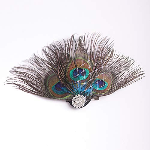1920s Flapper Peacock Feather Hair Clip with Crystals for Prom Party