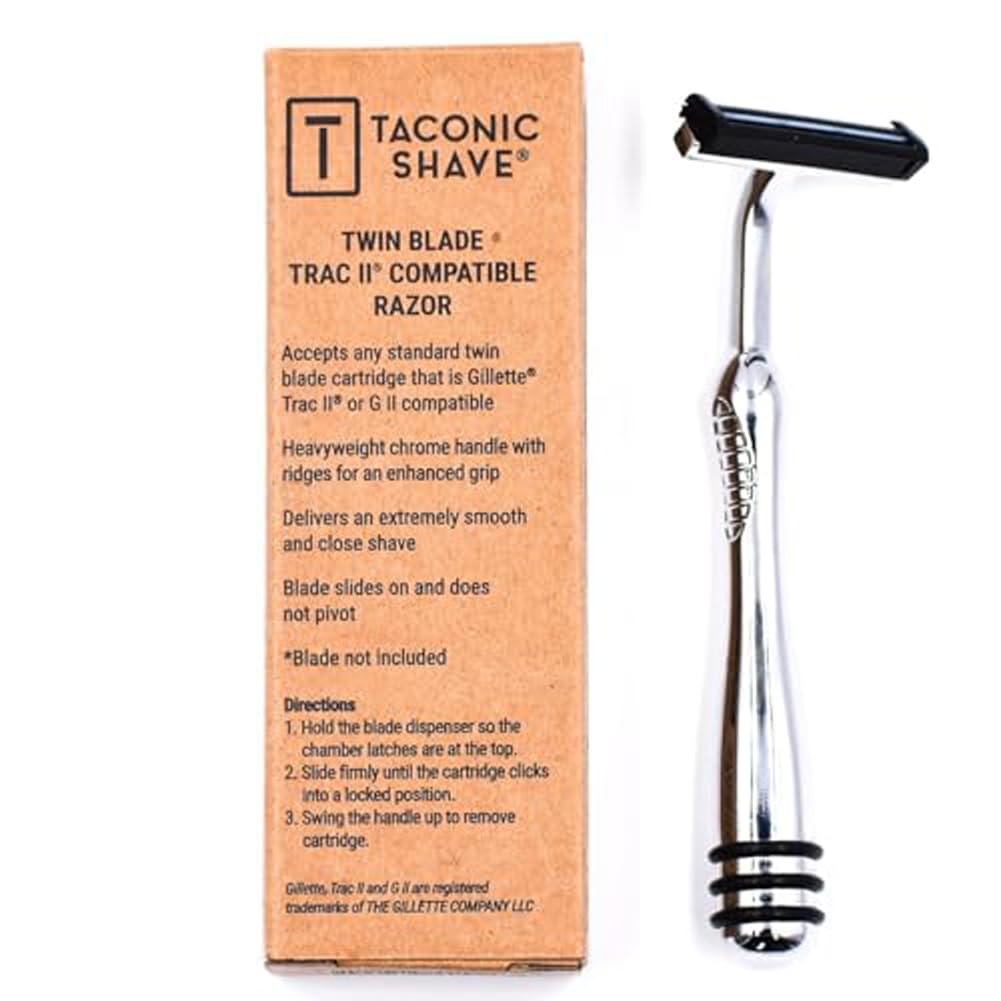 Taconic Shave Twin Blade Cartridge Razor - Heavyweight All Metal Design | 10 Cartridges Included