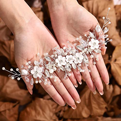 Bridal Wedding Hair Vine with Pearls and Rhinestones - Silver Headpiece for Brides