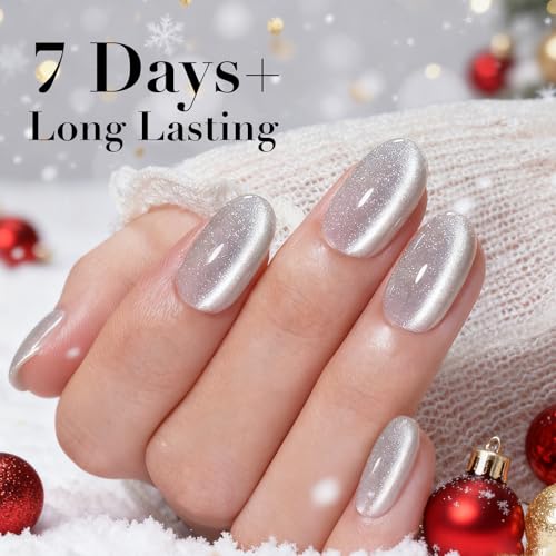 AzureBeauty C-Silver Cat Eye Magnetic Nail Polish Fast Dry Glitter Top Coat for Women Girls