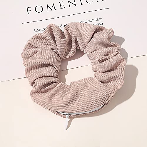 DINPREY Velvet Pocket Scrunchies with Hidden Zipper (4pcs, Stripe A) – Hair Ties + Stash Ponytail Holders