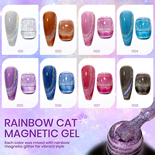12 Colors Rainbow Cat Eye Gel Nail Polish Set - Holographic Effects