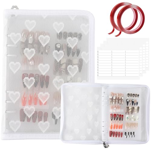 ASTONFOG White Press on Nail Storage Organizer Binder with 8 Insert Pages