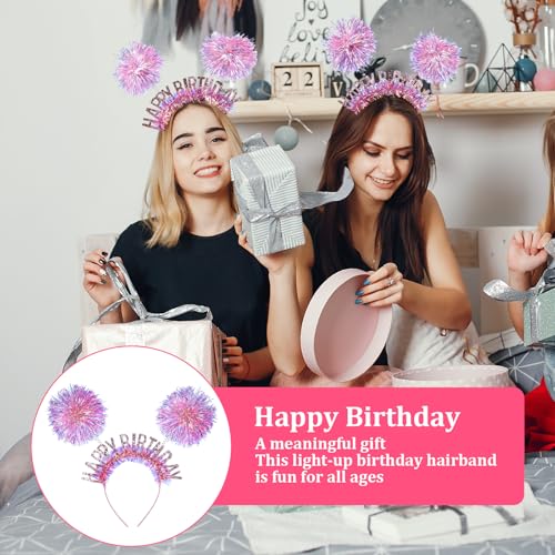 Adjustable Pink Birthday Crown Headband with Pom Poms
