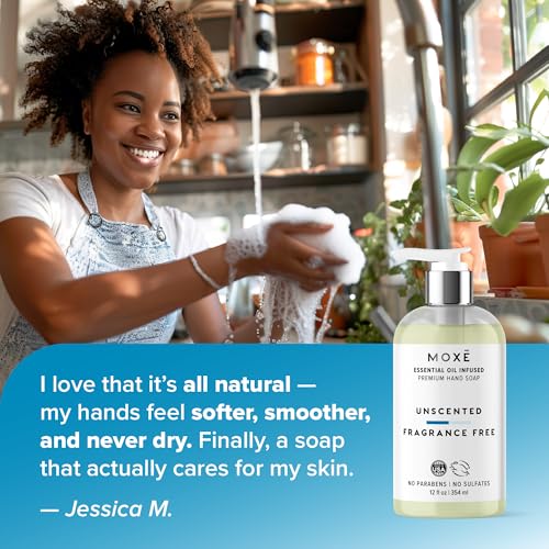 MOXE All Natural Hand Wash, Unscented 12oz - Gentle Formula for Sensitive Skin