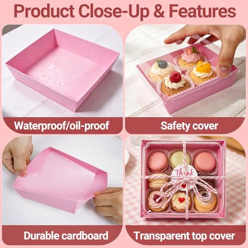 20 Pink Charcuterie Boxes with Clear Lids - Perfect for Parties
